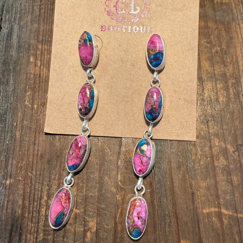 Stunning 4 Stone Dangle Mohave Post Sterling Silver Earring