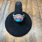 Round Pink Dahlia Sterling Silver Ring