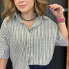 Gray & White Short Sleeve Button Down Top