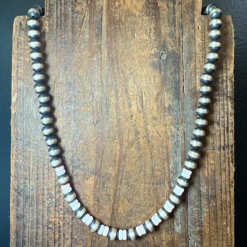 20 inch Pink Conch and 8mm Navajo Pearl Statement Necklace