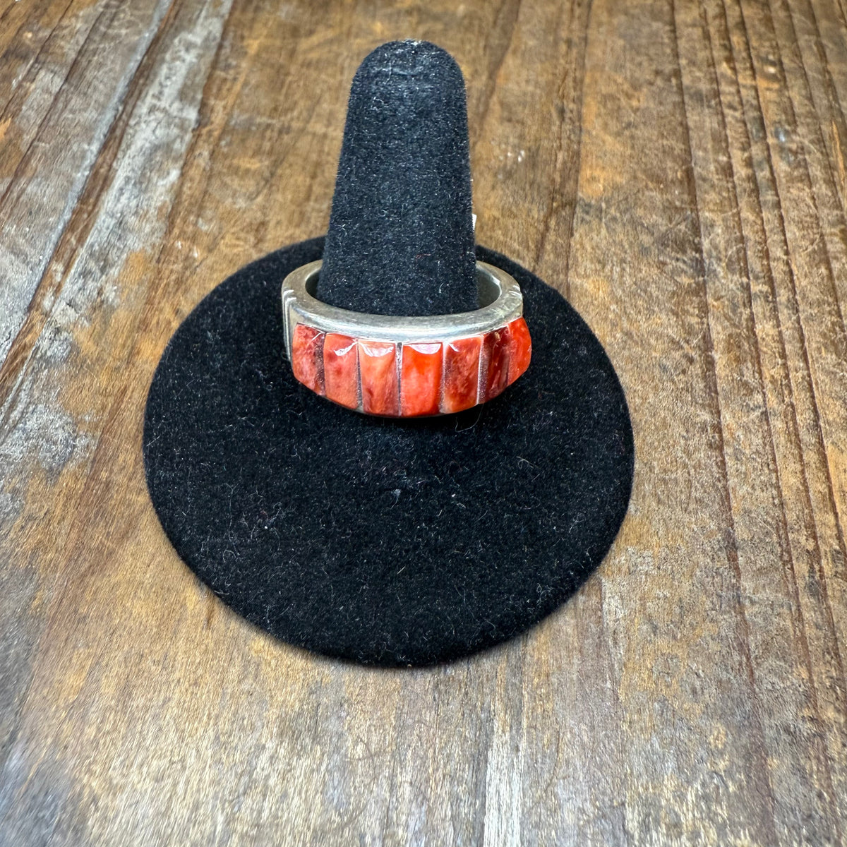 Red Spiny Raised Inlay Sterling Silver Ring