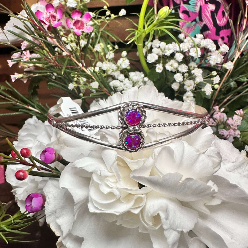 2 Stone Purple Opal Cuff Sterling Silver Bracelet