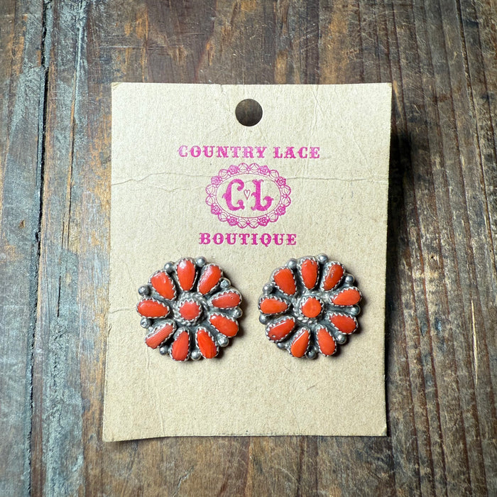 Red Cluster Sterling Silver Stud Earring