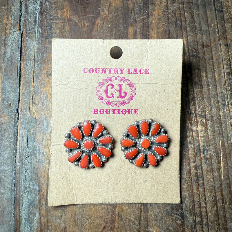 Red Cluster Sterling Silver Stud Earring