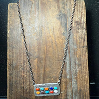 Multi Colored Stamped Detail Sterling Silver Necklace