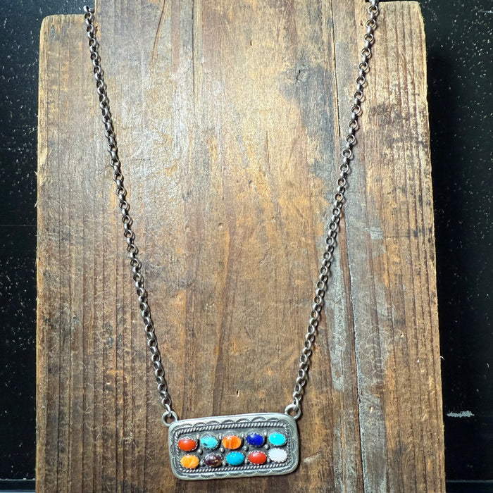 Multi Colored Stamped Detail Sterling Silver Necklace