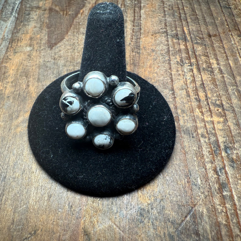 White Buffalo Cluster Adjustable Sterling Silver Ring
