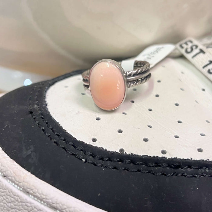Pink Conch Oval with Braided Band Sterling Silver Ring