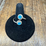2 Stone Iridescent Blue Opal Adjustable Sterling Silver Ring