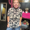 Rodeo Round Cream & Black Mesh short sleeve Top