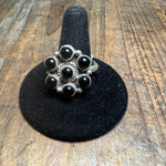 Black Onyx Cluster Adjustable Ring Sterling Silver Ring