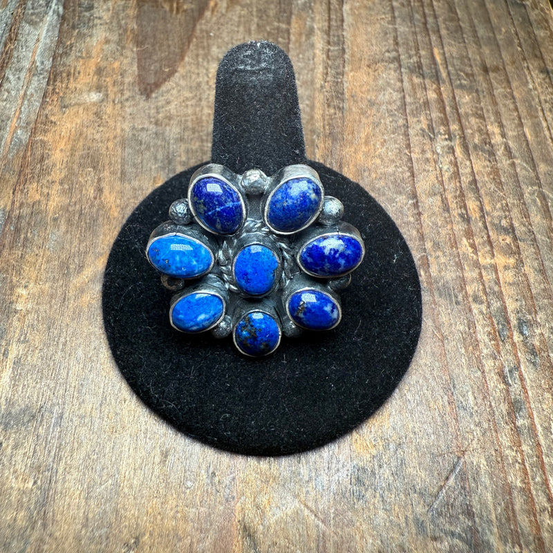 Blue Lapis Cluster Adjustable Sterling Silver Ring