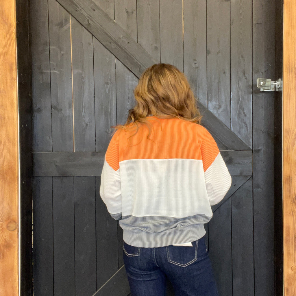 orange  color block lightweight sweater 
