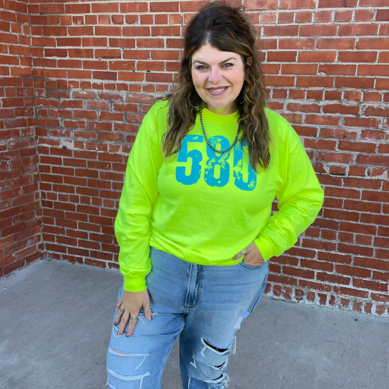 Safety Green 580 Crew Long Sleeve Neck T-shirt