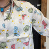 Satin Cowboy Hat Boots Print Button Up Pocket Front Tunic/Dress