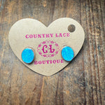 Oval Light Blue Pearl Post Stud Sterling Silver Earring