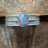 Pink Dahlia Oval Stone Cuff Sterling Silver Bracelet