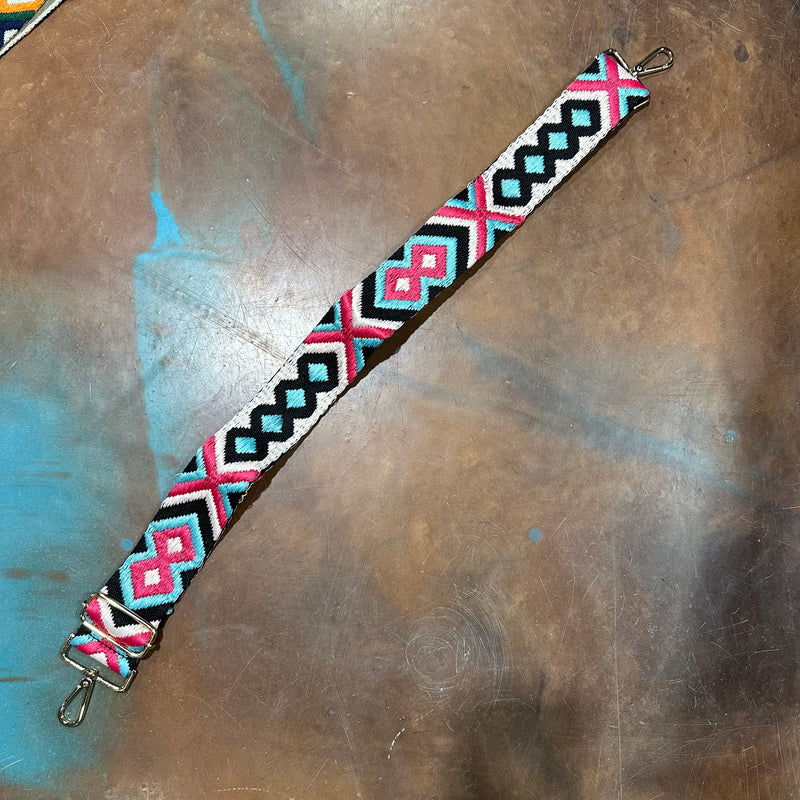 Hot Pink Turquoise and Black Designed Hand Bag Strap