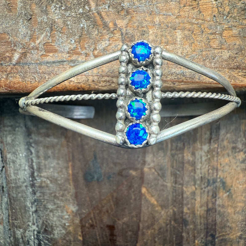 4 Stone Blue Opal Vertical Cuff Sterling Silver Bracelet