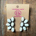 Gorgeous Half Cluster White Buffalo Stud Post Sterling Silver Earring
