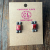 Pink Dahlia Square with Star Burst Detail Sterling Round Post Sterling Silver Earring