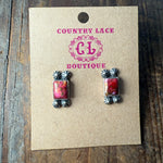 Pink Dahlia Square with Star Burst Detail Sterling Round Post Sterling Silver Earring