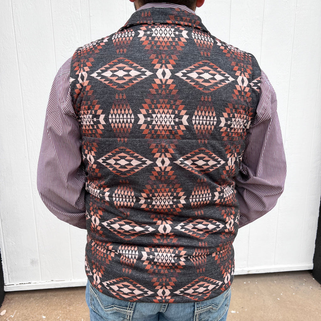 Men's Brown Melange Printed Puffer Vest.