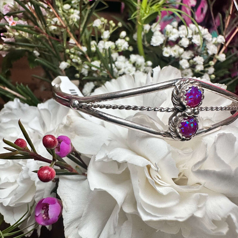 2 Stone Purple Opal Cuff Sterling Silver Bracelet
