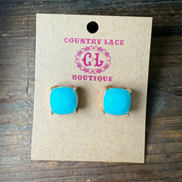 Turquoise Gold Post Stud Fashion Earring