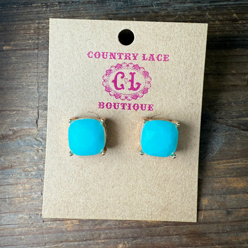 Turquoise Gold Post Stud Fashion Earring