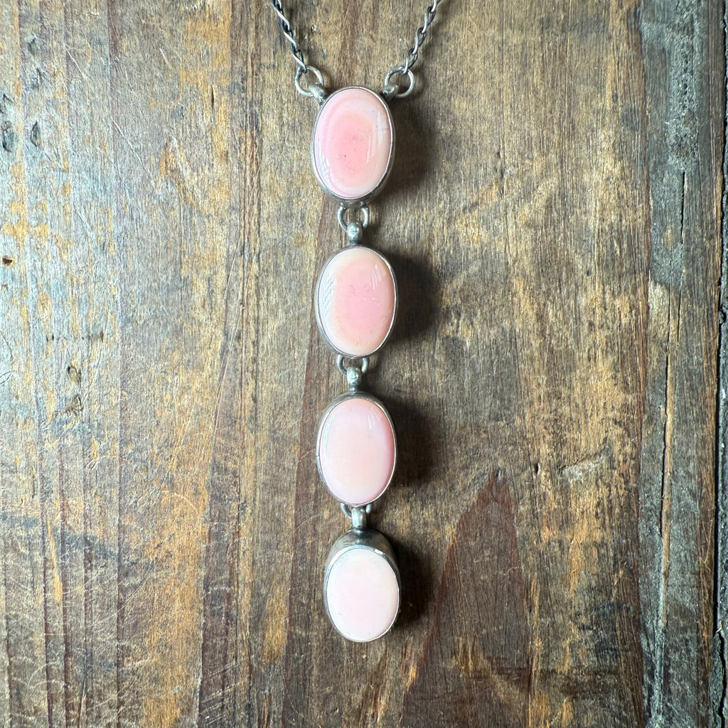 Pink Conch 4 Stone Drop Sterling Silver Necklace