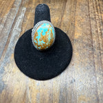 Braided Round Turquoise Oval Double Shank Sterling Silver Ring Size 6.75