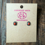 Red Coral Patina Stud Post Sterling Silver Earring