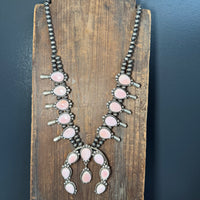 Authentic Pink Conch Squash Blossom Sterling Silver Necklace