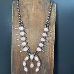 Authentic Pink Conch Squash Blossom Sterling Silver Necklace