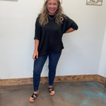 Black Ribbed Dolman Shortsleeve Top