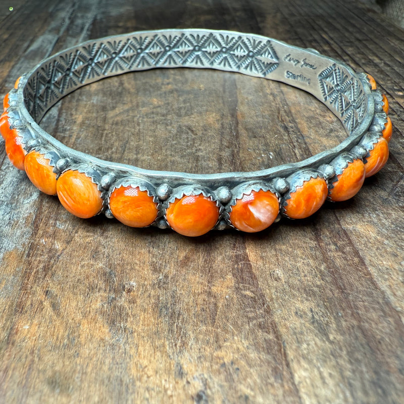 Orange Spiny Gorgeous Bangle Sterling Silver Bracelet