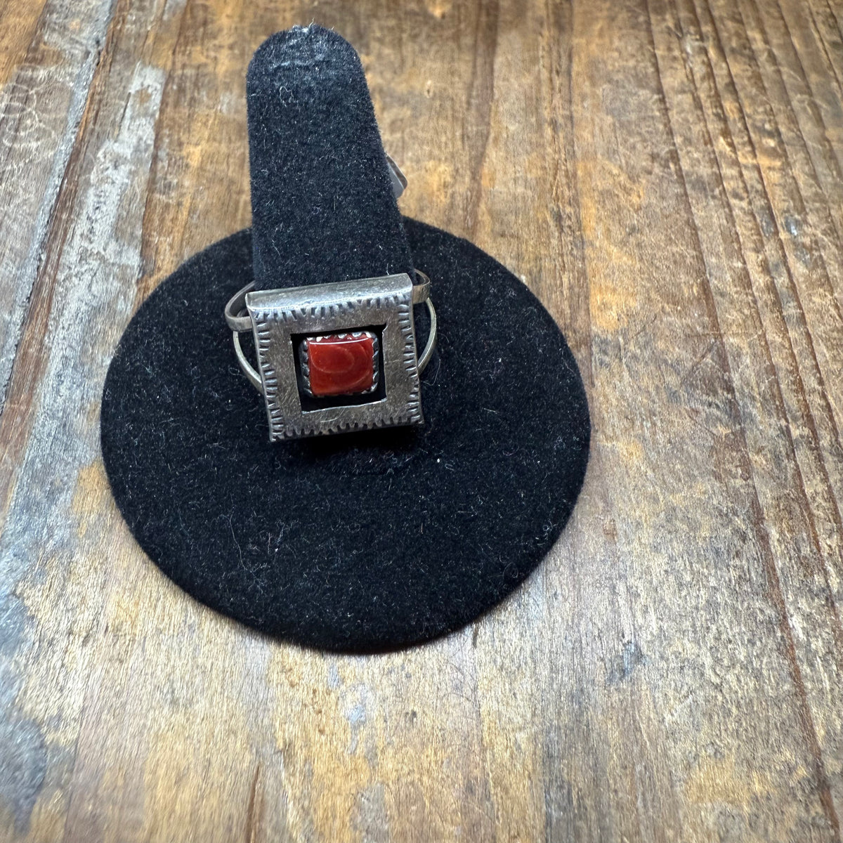 Sterling Silver Square with Red Spiny Sterling Silver Ring