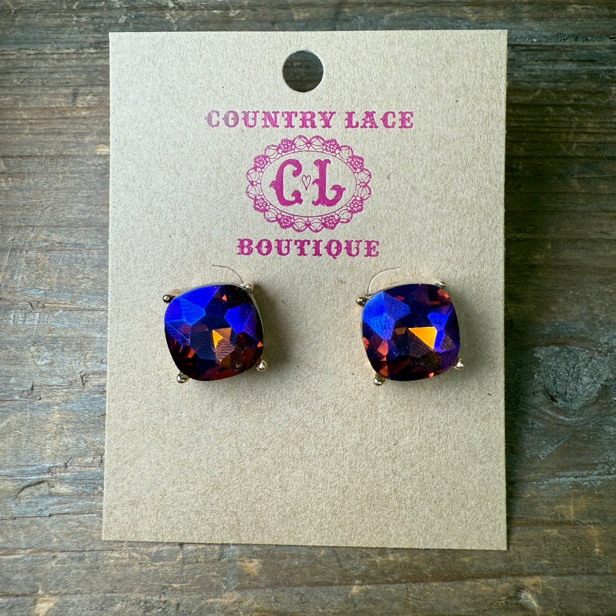 Purple Gold Post Stud Fashion Earring