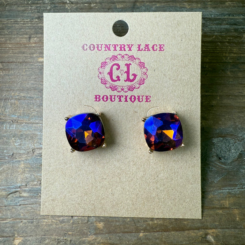Purple Gold Post Stud Fashion Earring