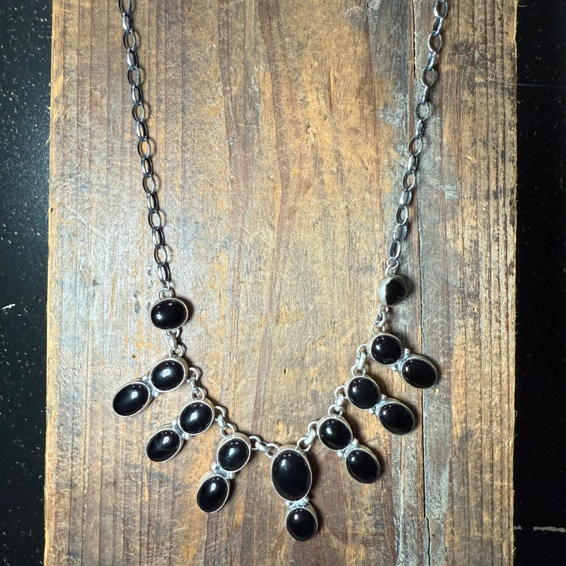 Gorgeous Black Onyx Statement Sterling Silver Necklace