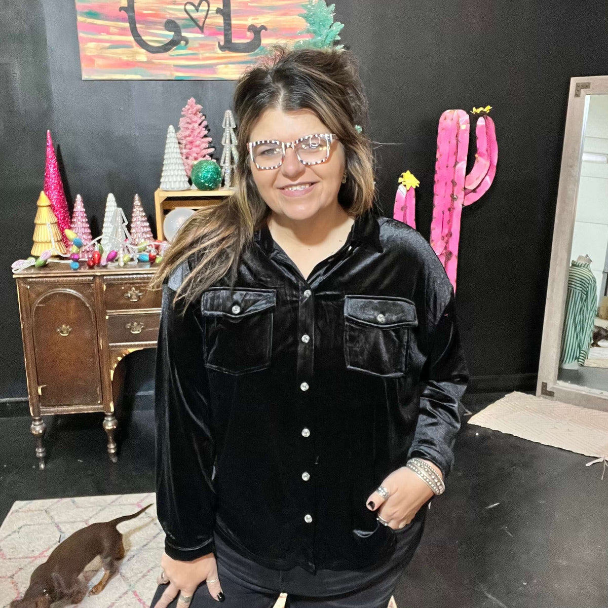 Black Velvet Button Down Velvet Top