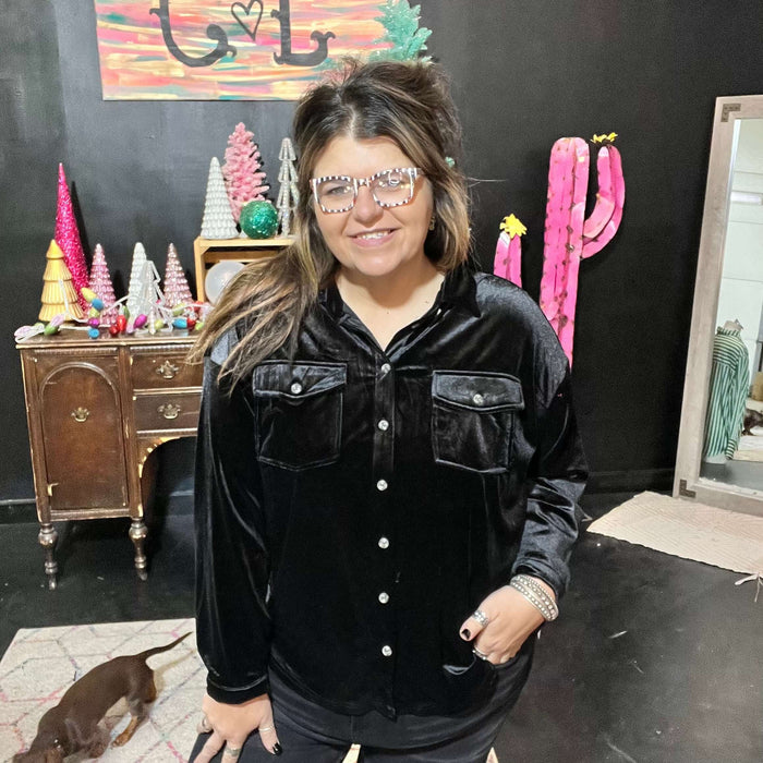 Black Velvet Button Down Velvet Top