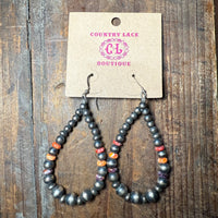 Multistone Spiny Navajo Pearl Tear Drop Sterling Silver Earring