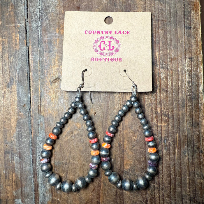 Multistone Spiny Navajo Pearl Tear Drop Sterling Silver Earring