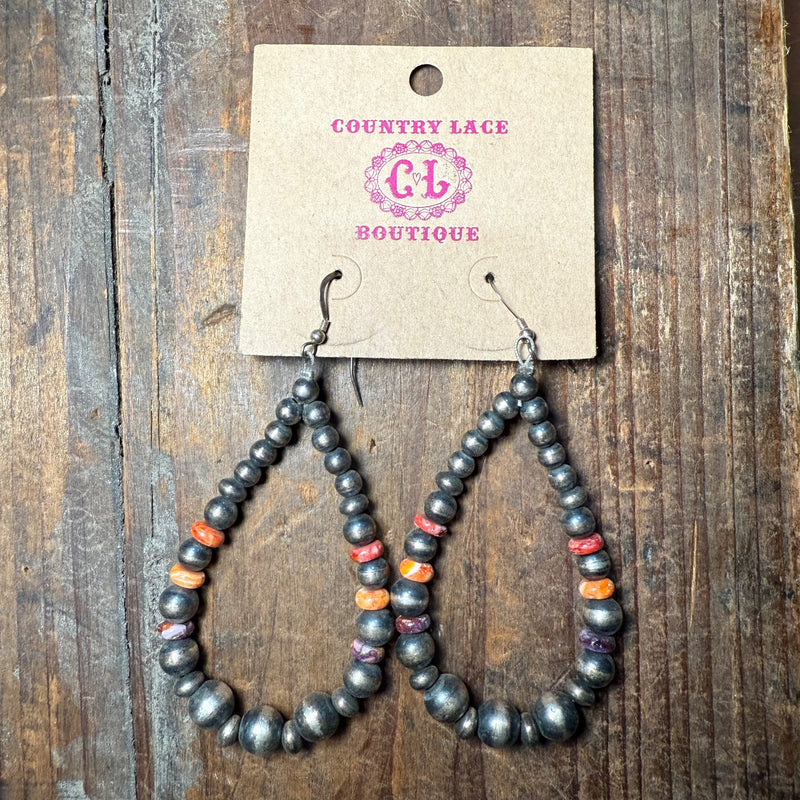 Multistone Spiny Navajo Pearl Tear Drop Sterling Silver Earring