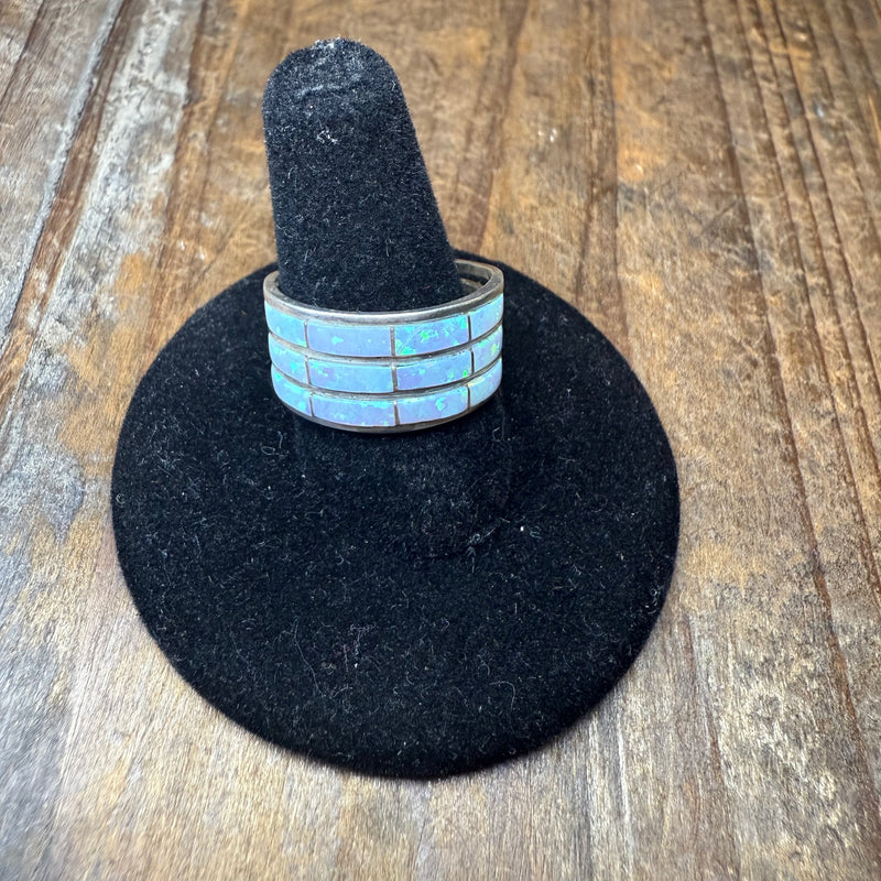 Opal ring 3 row inlay Sterling Silver Ring size 7