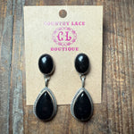Stunning 2 Stone Black Onyx Dangle Post Sterling Silver Earring