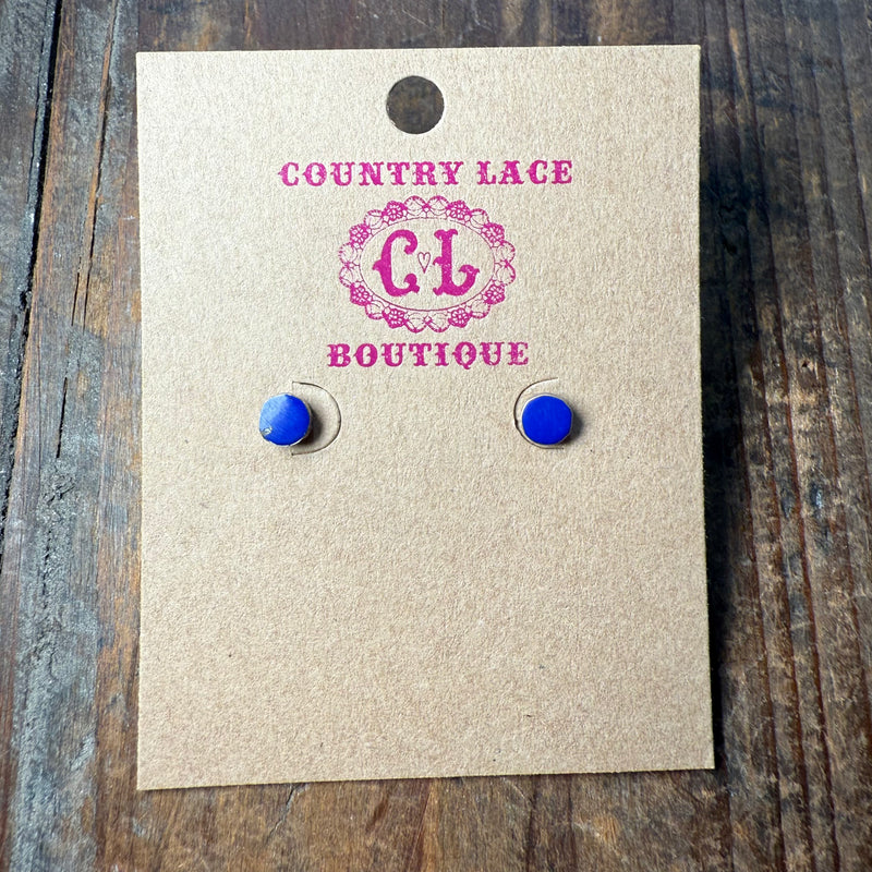 Flat Round Royal Blue Lapis Stud Sterling Silver Earring