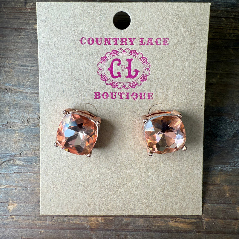 Pink Crystal Gold Post Stud Fashion Earring